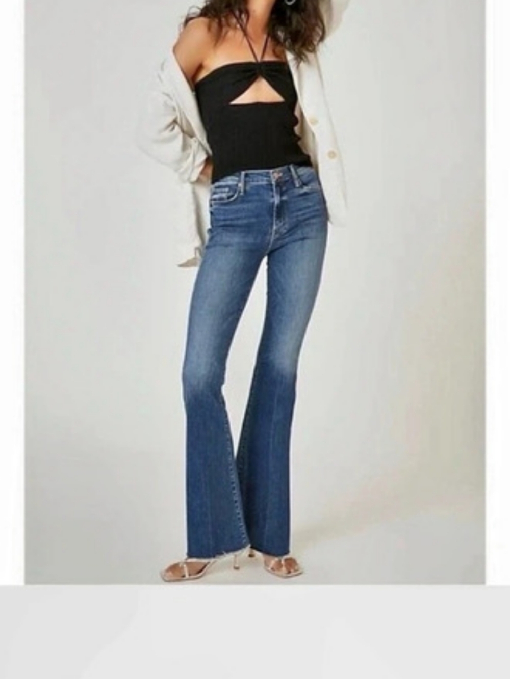 Mother The Hustler Ankle Fray Frayed Hem Flare Jeans Blue Waist 32